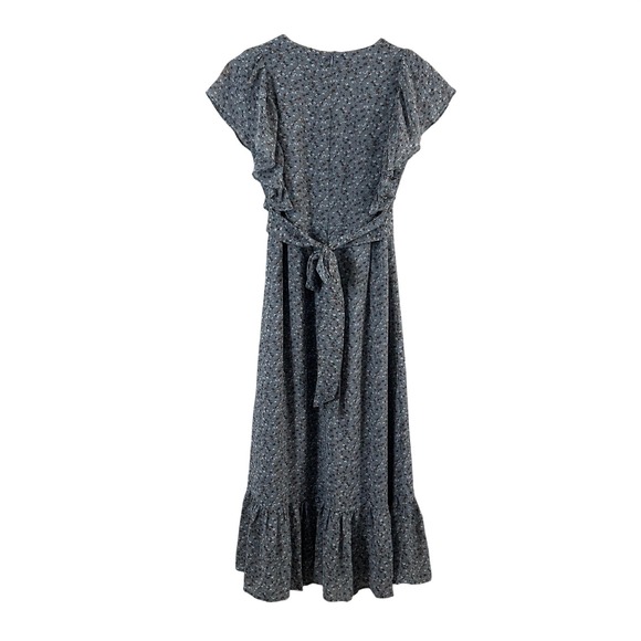 Mikarose Women's Dress Faded Blue Floral Tie Ruffles Sleeves Spring Midi Size XS - Picture 5 of 11